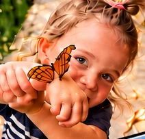 Menina com uma borboleta na mão